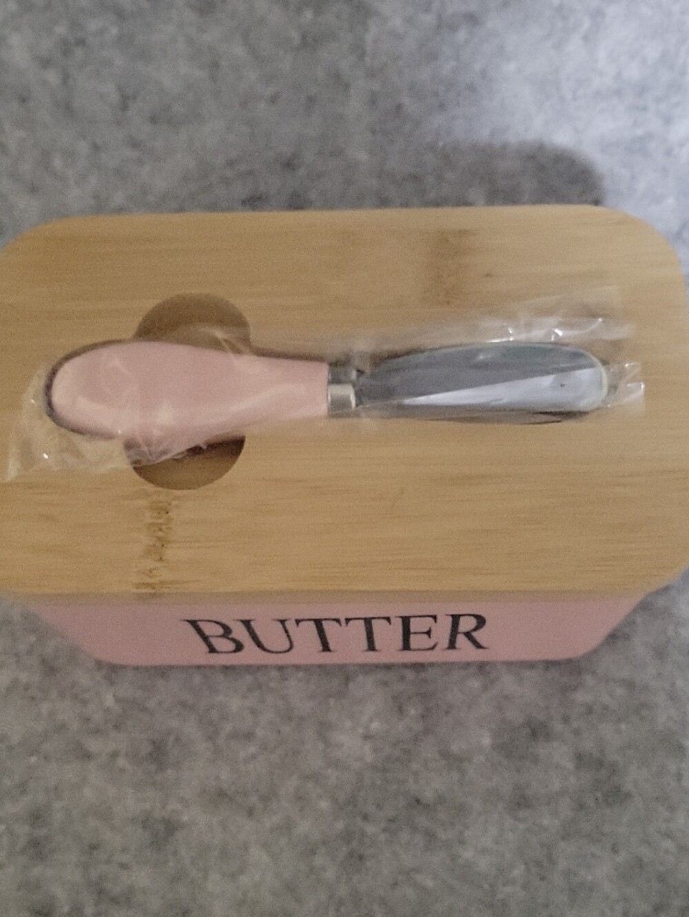 Pink Butter Storage Dish with Bamboo Lid NEW - Picture 2 of 5